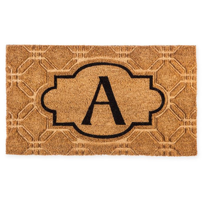 Evergreen Embossed Flocked Monogram Door Mat Insert In Black Bed