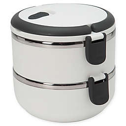 2-Tier Round Stainless Steel Insulated Lunch Box in White