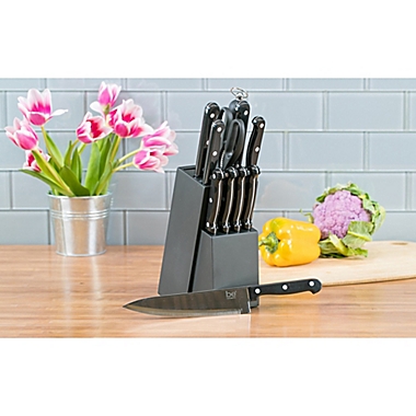 Basic Essentials&reg; 12-Piece ABS Triple-Riveted Knife Block Set in Black. View a larger version of this product image.