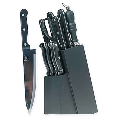Basic Essentials&reg; 12-Piece ABS Triple-Riveted Knife Block Set in Black. View a larger version of this product image.