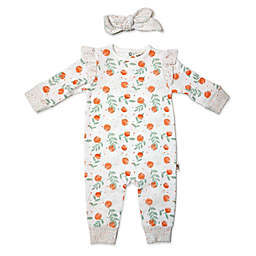 Rabbit+Bear Size 6-9M 2-Piece Coverall and Headband Set in White/Orange