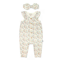 Rabbit+Bear Size 3-6M 2-Piece Floral Romper and Headband Set in Ivory