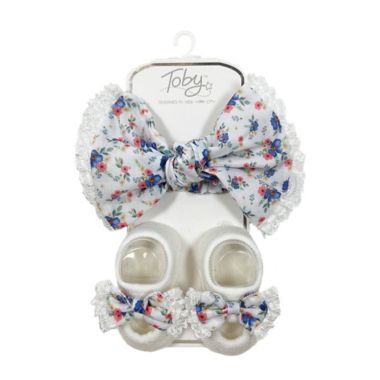 Toby Fairy&trade; Ditsy Floral 2-Piece Headband and Mary Jane Set in Blue. View a larger version of this product image.