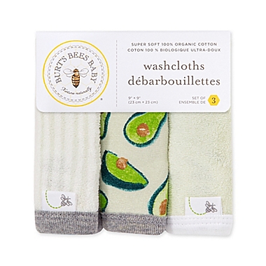 Burt&#39;s Bees Baby&reg; 3-Pack Avo-Crazy Washcloths in Honeydew. View a larger version of this product image.