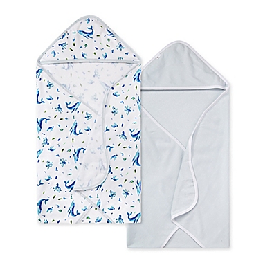 Burt&#39;s Bees Baby&reg; 2-Pack Whale of a Tale Hooded Towels in Rain. View a larger version of this product image.