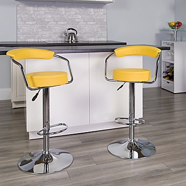 Flash Furniture Vinyl Adjustable Height Bar Stool in Yellow. View a larger version of this product image.