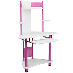 Flash Furniture Computer Desk with Hutch in Pink/White
