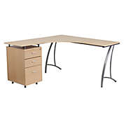 Flash Furniture Laminate L-Shape Desk in Beechwood