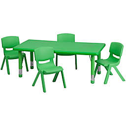 Flash Furniture Rectangular Activity Table with 4 Stack Chairs in Green