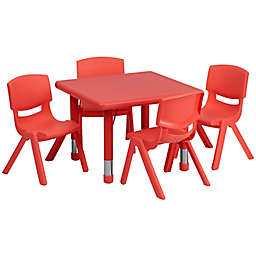 Flash Furniture 24-Inch Square Activity Table with 4 Stackable Chairs in Red