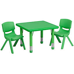 Flash Furniture 24-Inch Square Activity Table with 2 Stackable Chairs in Green
