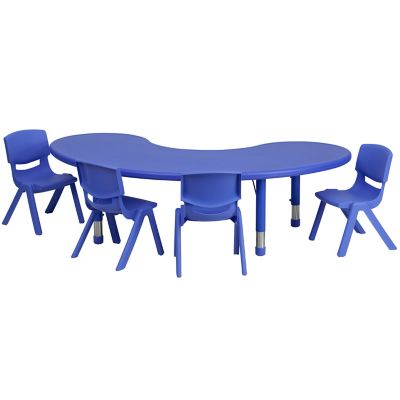 Flash Furniture Half-Moon Activity Table with 4 Stack Chairs in Blue
