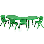 Flash Furniture Half-Moon Activity Table with 4 Stackable Chairs in Green