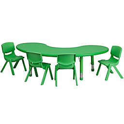 Flash Furniture Half-Moon Activity Table with 4 Stackable Chairs in Green