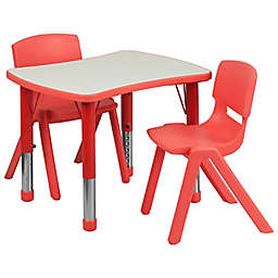 Flash Furniture Rectangular Activity Table with 2 Stackable Chairs in Red/Grey