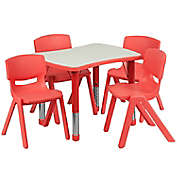 Flash Furniture Rectangular Activity Table with 4 Stackable Chairs in Red/Grey