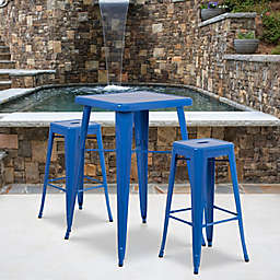Flash Furniture 3-Piece 27.75-Inch Square Bar Table with Backless Bar Stools Set in Blue