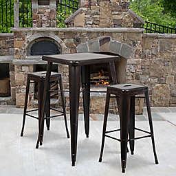 Flash Furniture 3-Piece Steel Antique Bar Table with Stools in Black/Gold