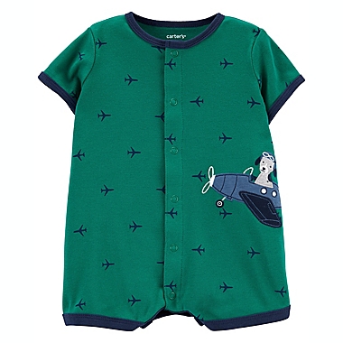 carter&#39;s&reg; Size 6M Plane Cotton Snap-Up Romper in Green. View a larger version of this product image.
