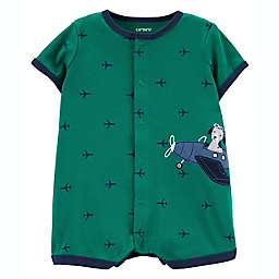 carter's® Plane Cotton Snap-Up Romper in Green
