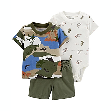carter&#39;s&reg; Size 6M 3-Piece Dinosaur Little Short Set in Camo. View a larger version of this product image.
