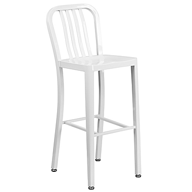Flash Furniture 30-Inch Metal Stool with Back in White. View a larger version of this product image.