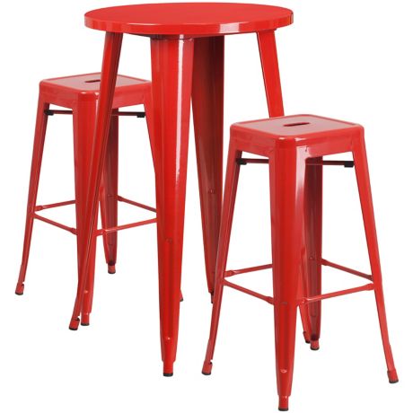 Flash Furniture 3 Piece Round Metal Bar, Red Pub Table And Stools