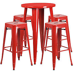 Flash Furniture 5-Piece Round Metal Bar Table and Stackable Bar Stool Set in Red