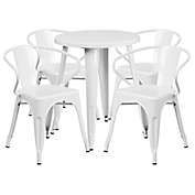 Flash Furniture 5-Piece 24-Inch Round Metal Table and Stackable Arm Chairs Set