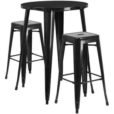 3 Piece 30 Inch Round Metal Bar Table, Round Metal Counter Stools