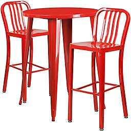 Flash Furniture 3-Piece 30-Inch Round Metal Bar Table and Industrial Stools Set in Red