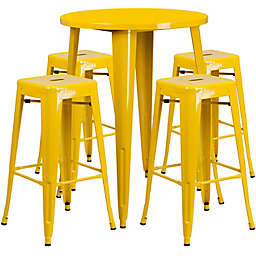 Flash Furniture 5-Piece 30-Inch Round Metal Bar Table and Stackable Stools Set