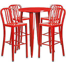 Flash Furniture 5-Piece 30-Inch Round Metal Bar Table and Industrial Stools Set in Red