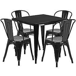 Flash Furniture 5-Piece Metal Indoor Square Table and Stackable Chairs Set