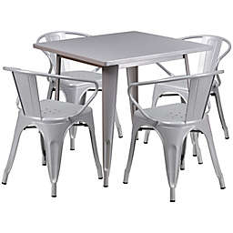Flash Furniture 5-Piece Metal Indoor Square Table and Stackable Bistro Chairs Set