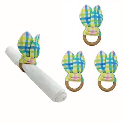 H for Happy&trade; Gingham Easter Bunny Ears Napkin Rings (Set of 4)