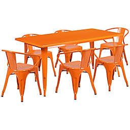 Flash Furniture 7-Piece Indoor/Outdoor Rectangular Metal Table and Stackable Chairs Set