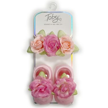 Toby Fairy&trade; Newborn 2-Piece Flower Crown Headband and Mary Jane Bootie Set in Light Pink. View a larger version of this product image.