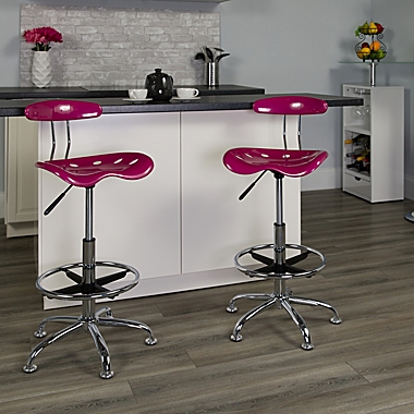 Flash Furniture Drafting Stool with Tractor Seat in Pink. View a larger version of this product image.