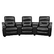 Flash Furniture 120-Inch Leather 3-Seat Reclining Theater Set in Black