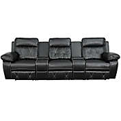 Flash Furniture 113-Inch Leather 3-Seat Reclining Theater Set in Black