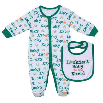 Baby Starters&reg; 2-Piece Luckiest Baby in the World Footie Coverall and Bib Set