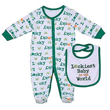 Baby Starters&reg; Newborn 2-Piece Luckiest Baby in the World Footie Coverall and Bib Set. View a larger version of this product image.