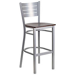 Flash Furniture Slat Back 43.5-Inch Silver Metal Stool with Wood Seat
