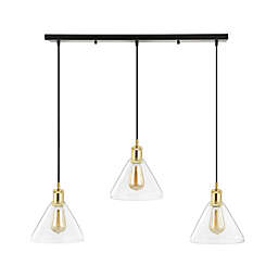 JONATHAN Y 30.5-Inch 3-Light Metal/Glass Contemporary Modern LED Pendant in Brass Gold/Black