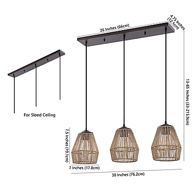 JONATHAN Y 30-Inch 3-Light Seagrass/Metal Boho Coastal LED Pendant in Oil Rubbed Bronze. View a larger version of this product image.