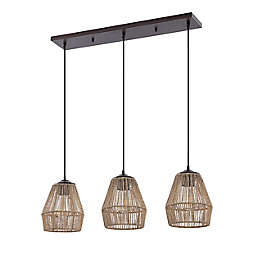 JONATHAN Y 30-Inch 3-Light Seagrass/Metal Boho Coastal LED Pendant in Oil Rubbed Bronze