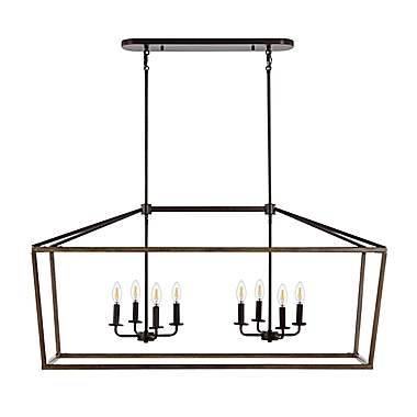 JONATHAN Y 46-Inch 8-Light Iron Farmhouse Lantern LED Pendant in Oil Rubbed Bronze/Wood. View a larger version of this product image.