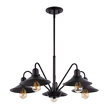 JONATHAN Y Cole 27-Inch 5-Light Farmhouse Industrial LED Chandelier in Oil Rubbed Bronze. View a larger version of this product image.