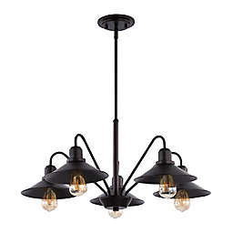 JONATHAN Y Cole 27-Inch 5-Light Farmhouse Industrial LED Chandelier in Oil Rubbed Bronze